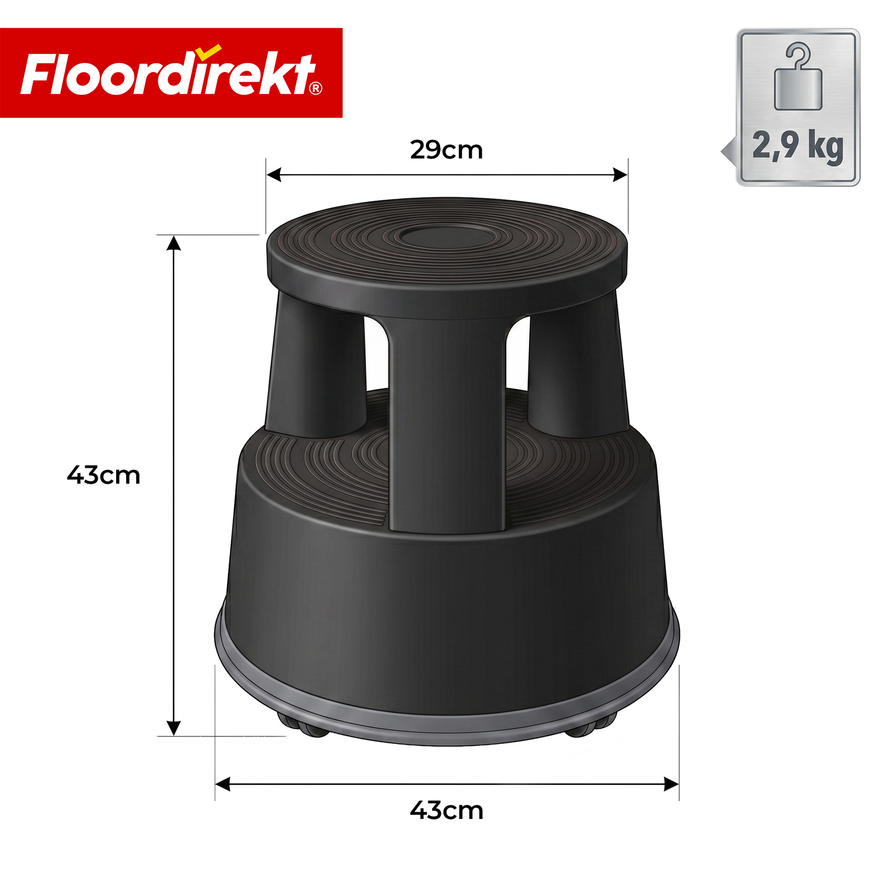 Rolling stool | Plastic step stool with wheels (elephant foot) | non-slip & TÜV certified