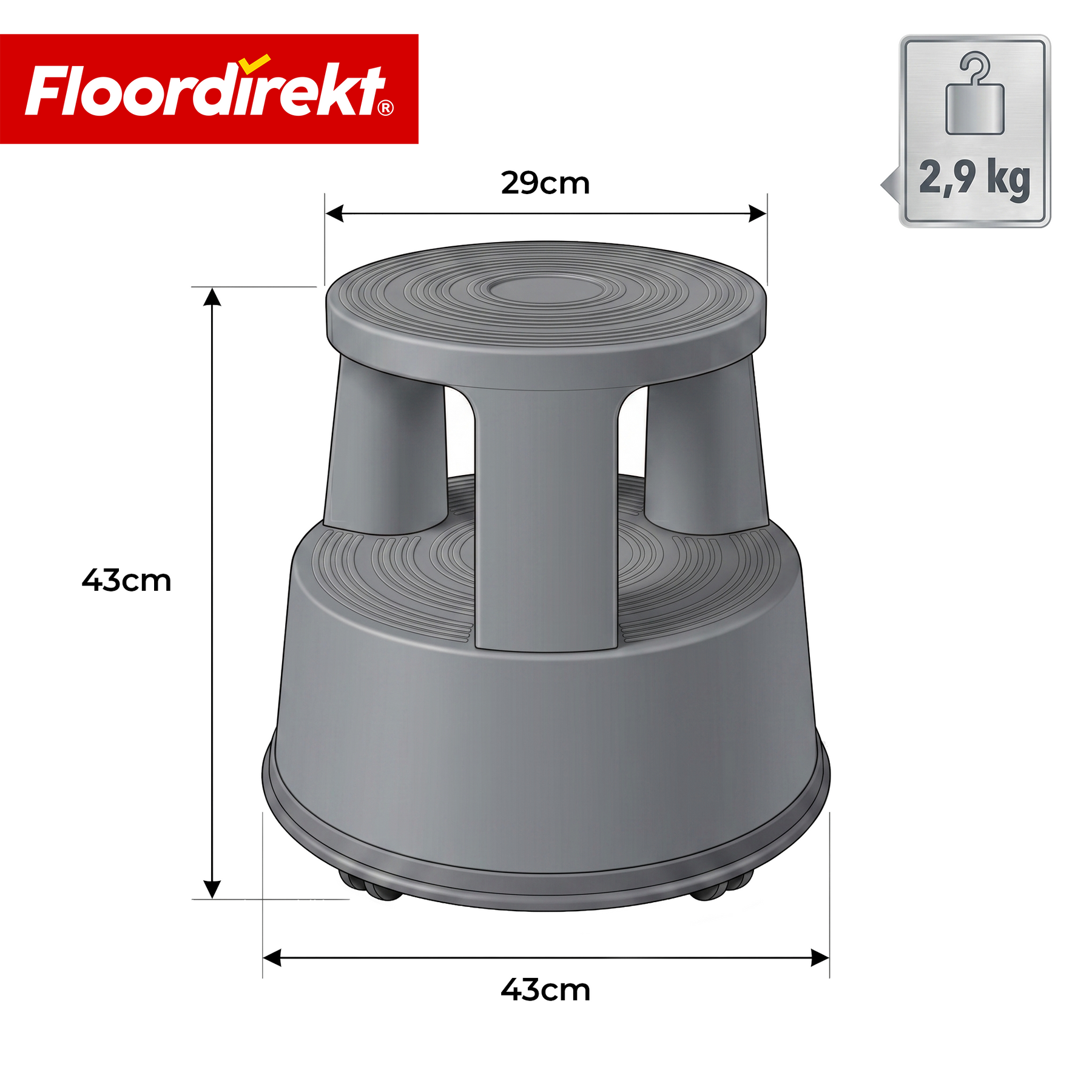 Rolling stool | Plastic step stool with wheels (elephant foot) | non-slip & TÜV certified