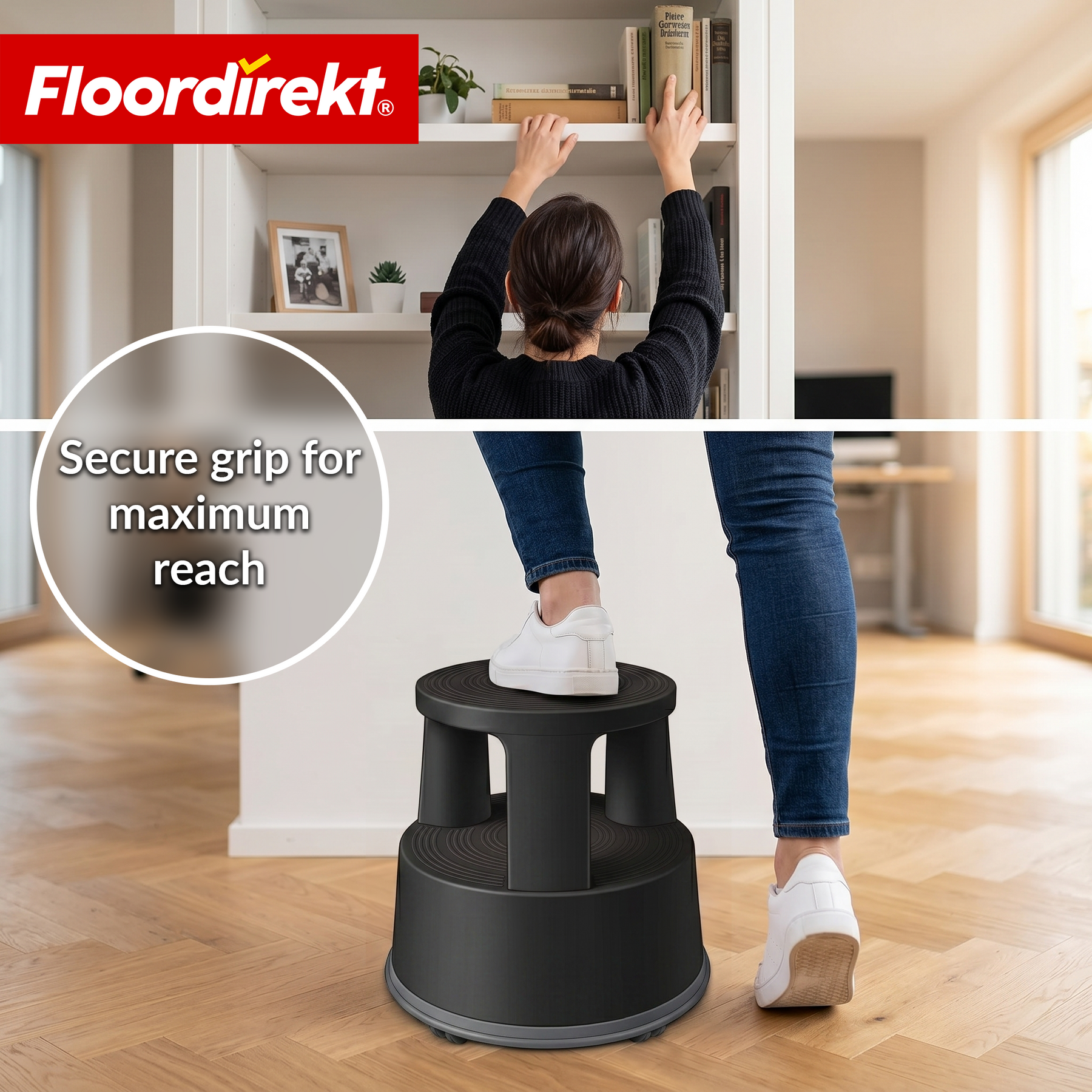 Rolling stool | Plastic step stool with wheels (elephant foot) | non-slip & TÜV certified