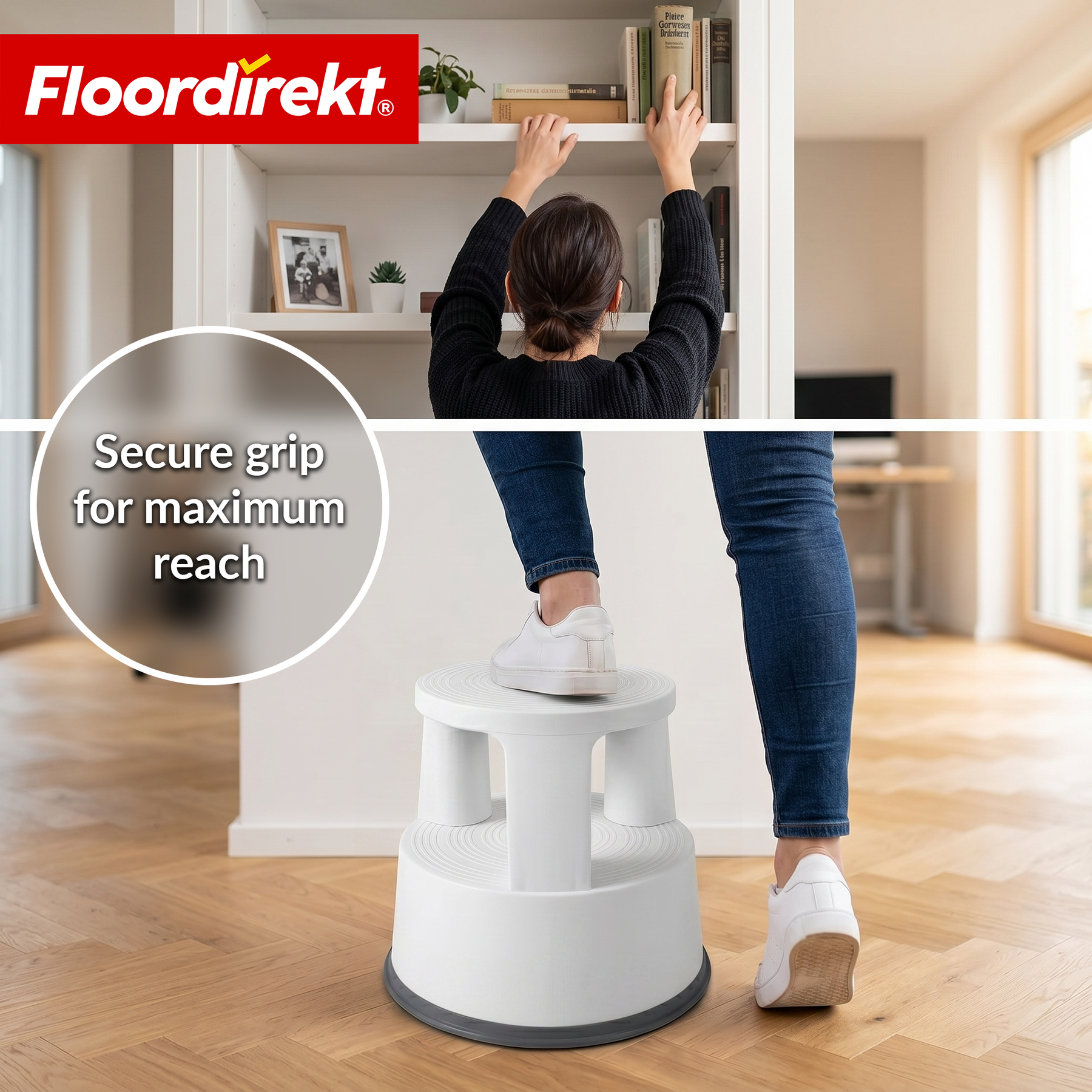 Rolling stool | Plastic step stool with wheels (elephant foot) | non-slip & TÜV certified