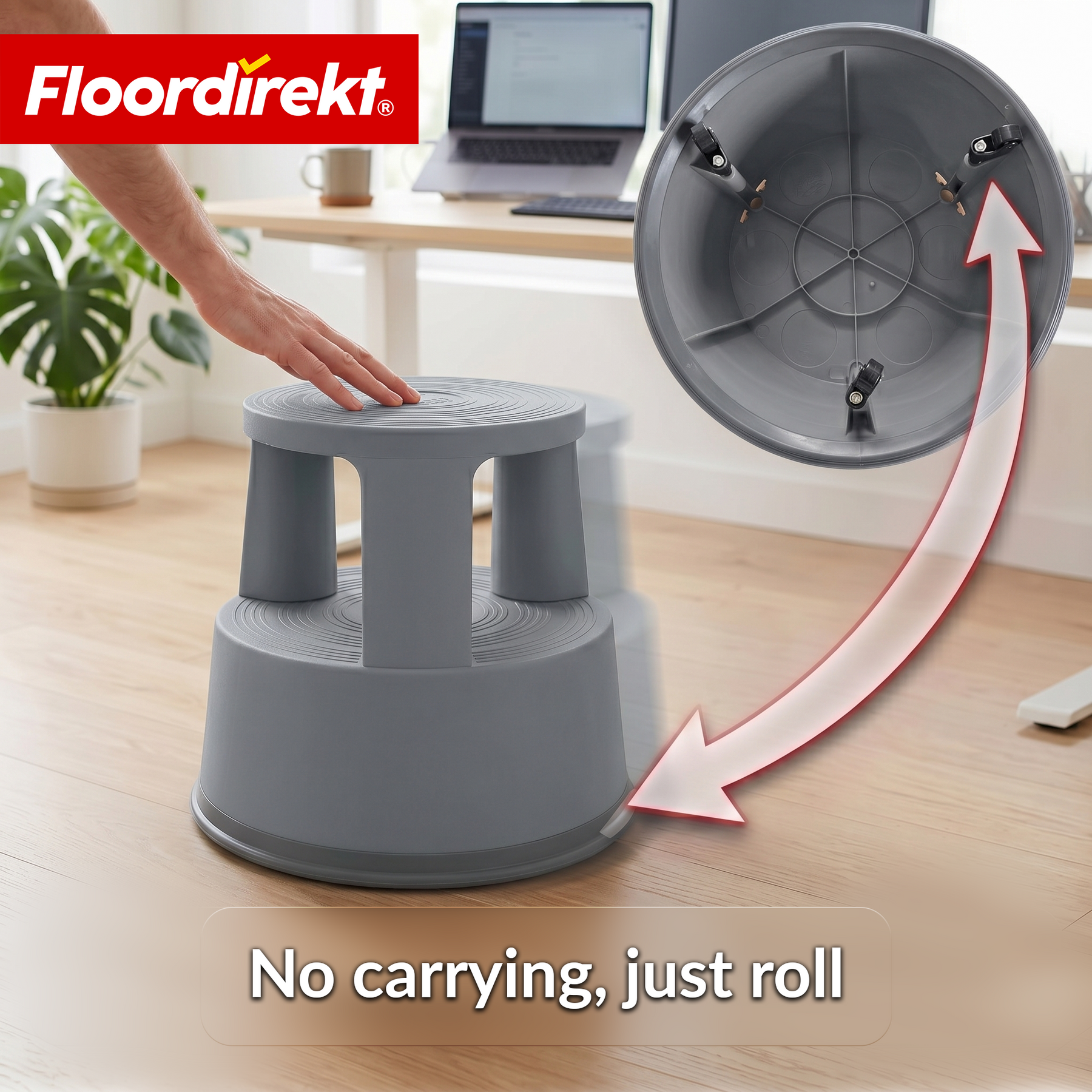 Rolling stool | Plastic step stool with wheels (elephant foot) | non-slip & TÜV certified