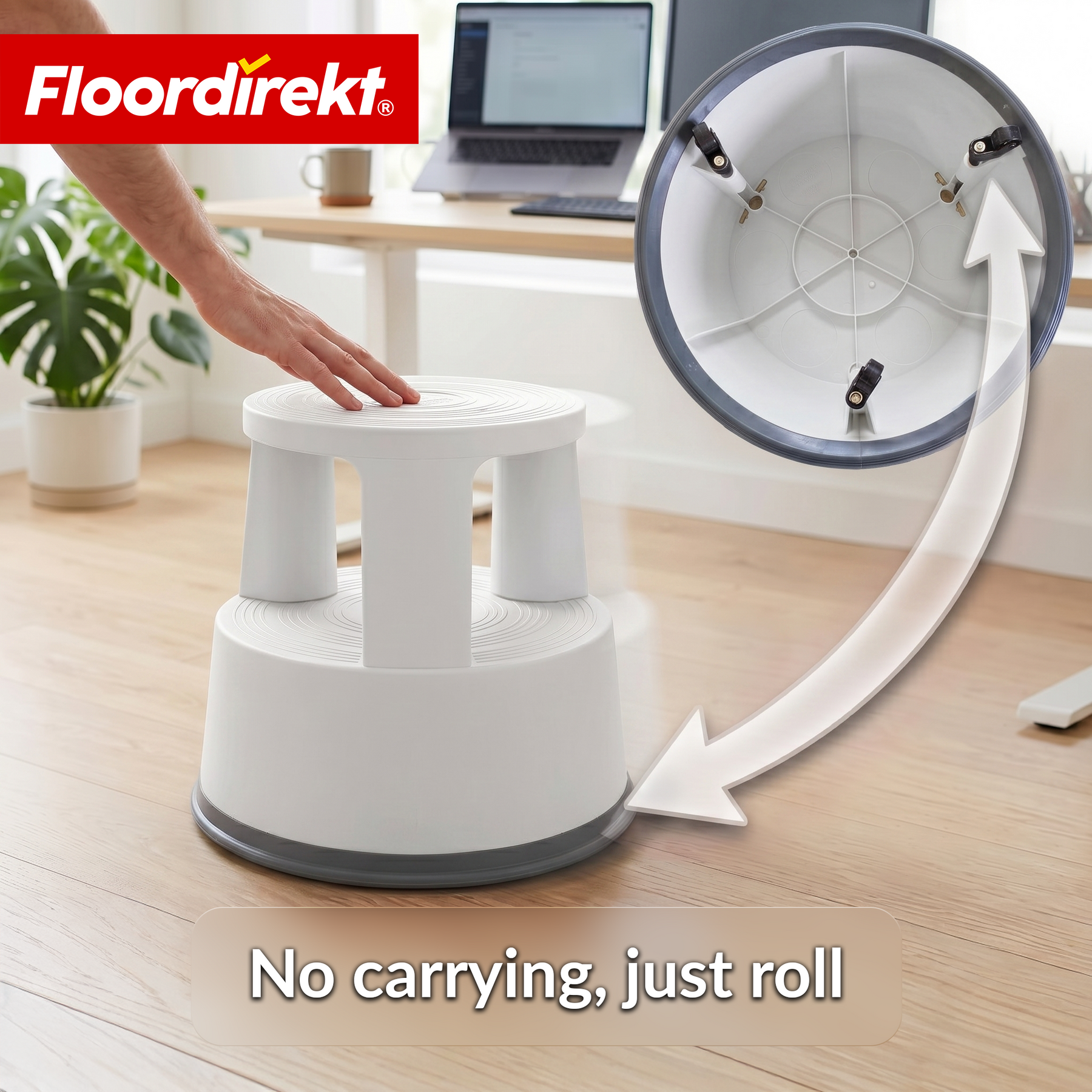 Rolling stool | Plastic step stool with wheels (elephant foot) | non-slip & TÜV certified