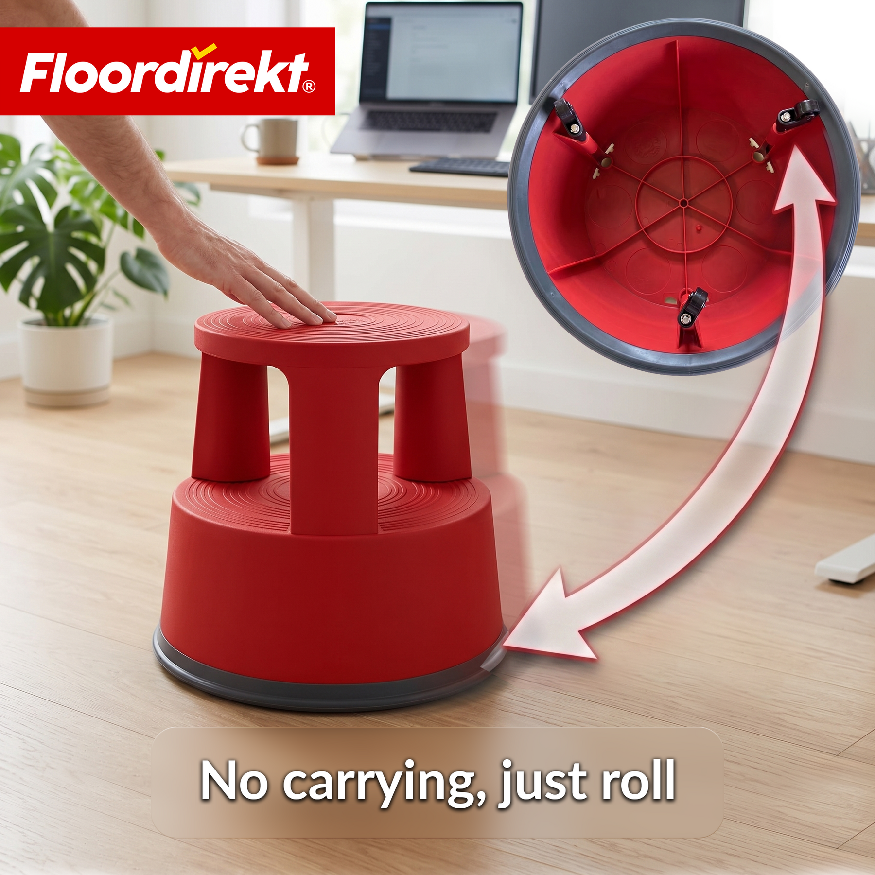 Rolling stool | Plastic step stool with wheels (elephant foot) | non-slip & TÜV certified
