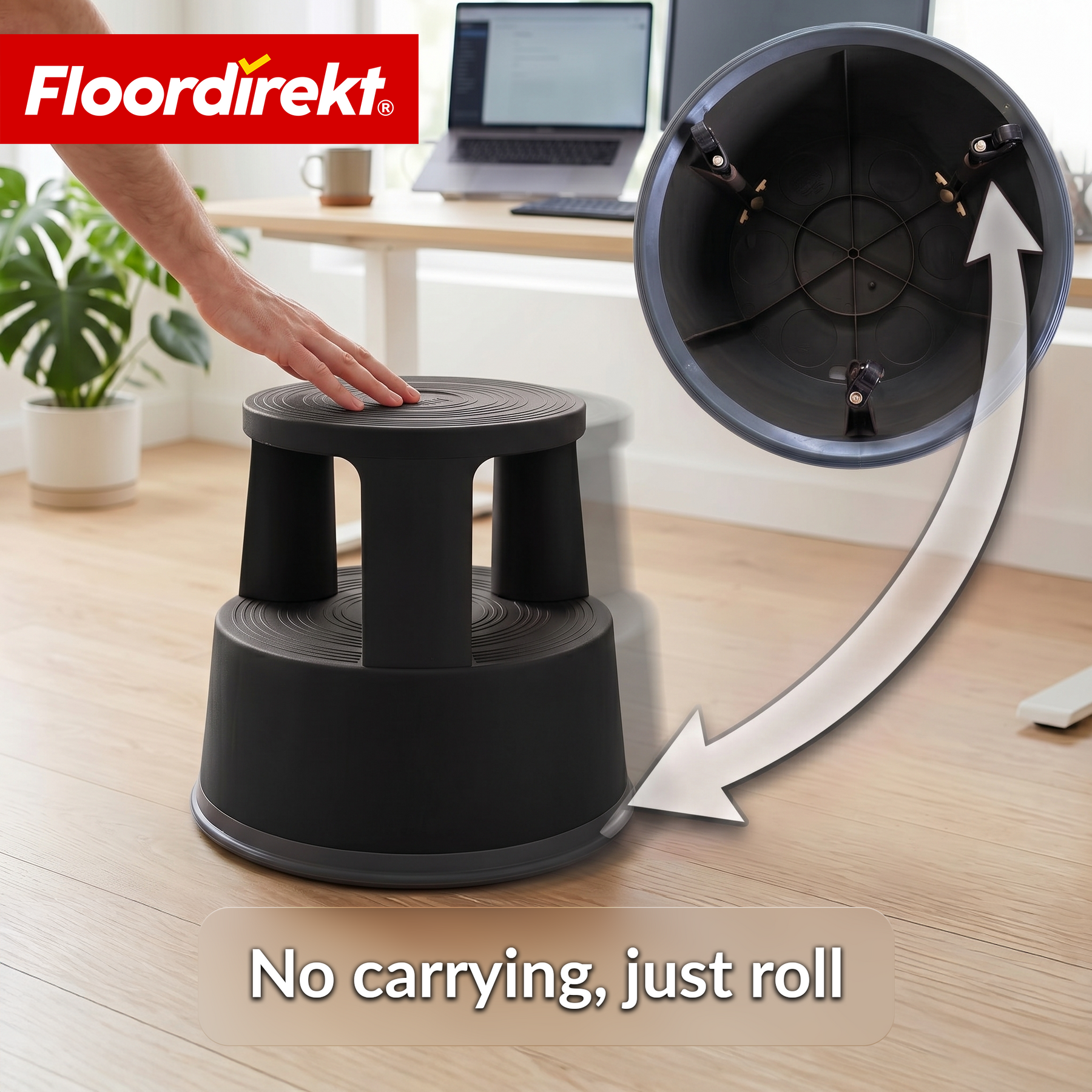 Rolling stool | Plastic step stool with wheels (elephant foot) | non-slip & TÜV certified