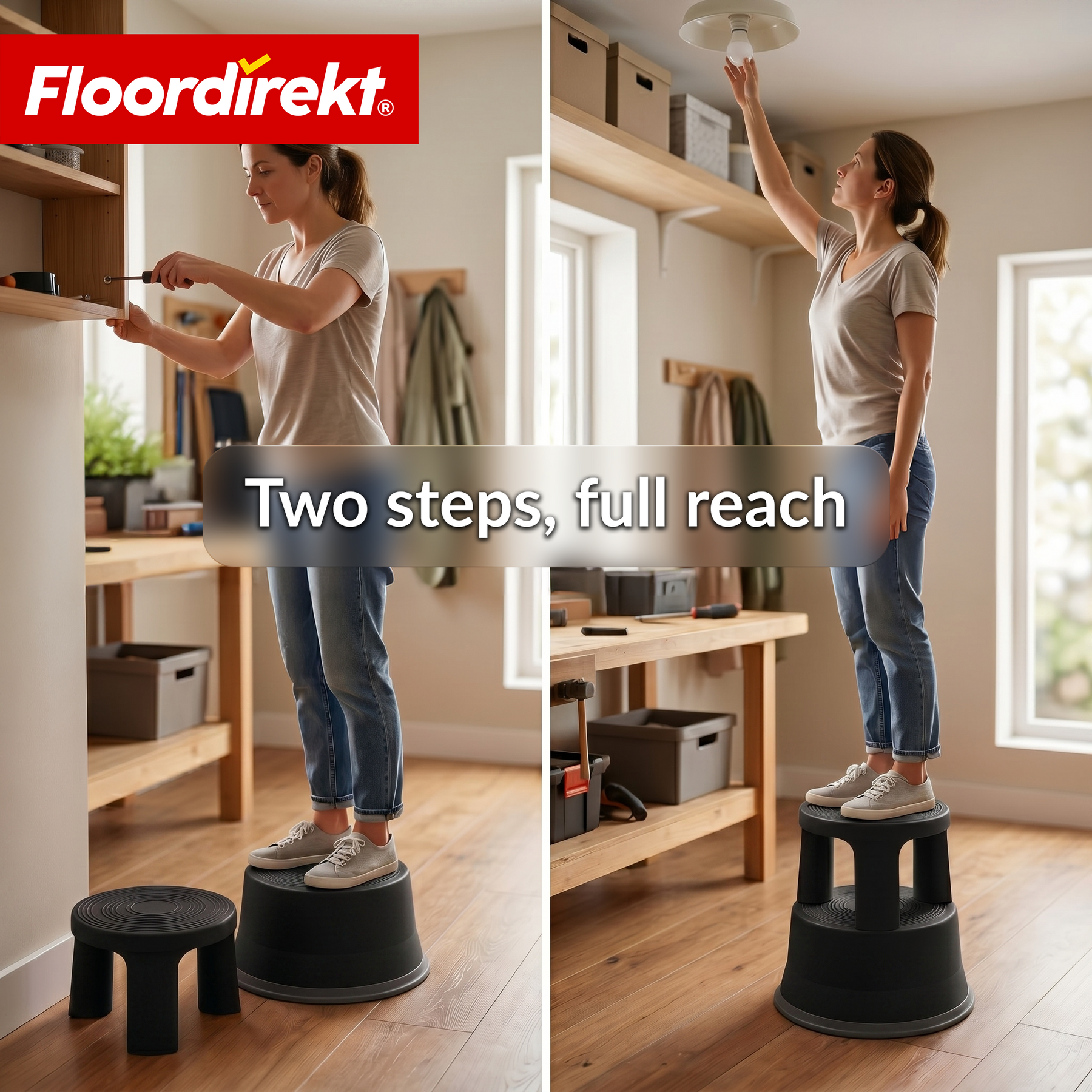 Rolling stool | Plastic step stool with wheels (elephant foot) | non-slip & TÜV certified