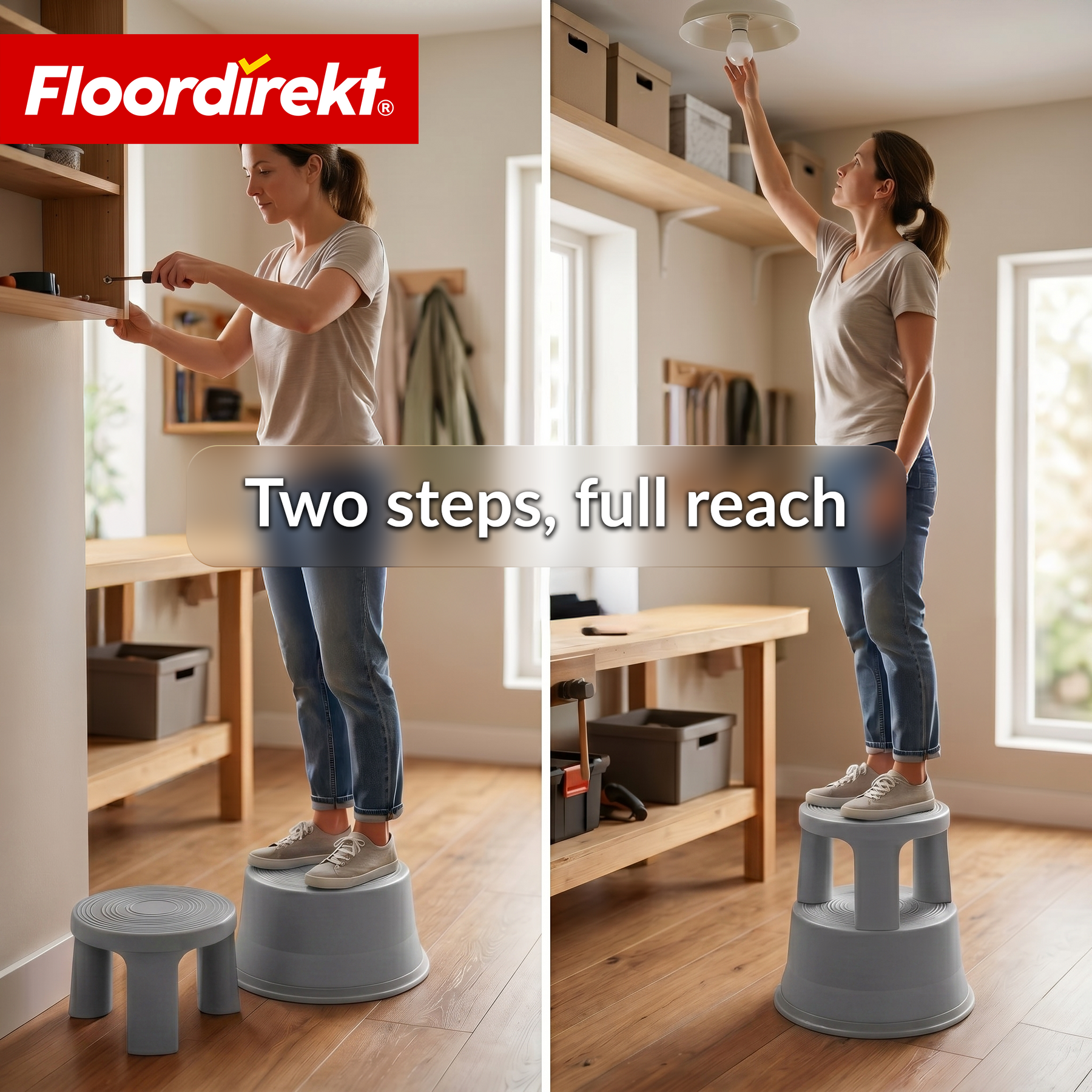 Rolling stool | Plastic step stool with wheels (elephant foot) | non-slip & TÜV certified