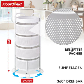 Trolley | Henry | White steel kitchen shelf | 5 shelves with fold-out baskets