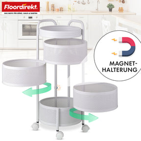 Trolley | Henry | White steel kitchen shelf | 5 shelves with fold-out baskets