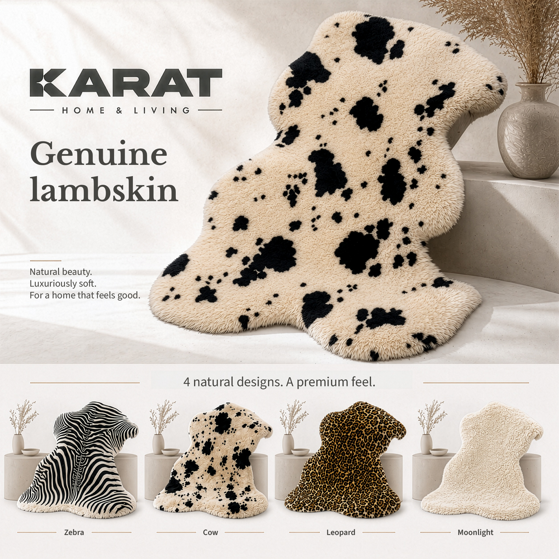 Design Sheepskin | Audrey | Genuine Lambskin Made from 100% Sheepskin Wool | Soft & Natural