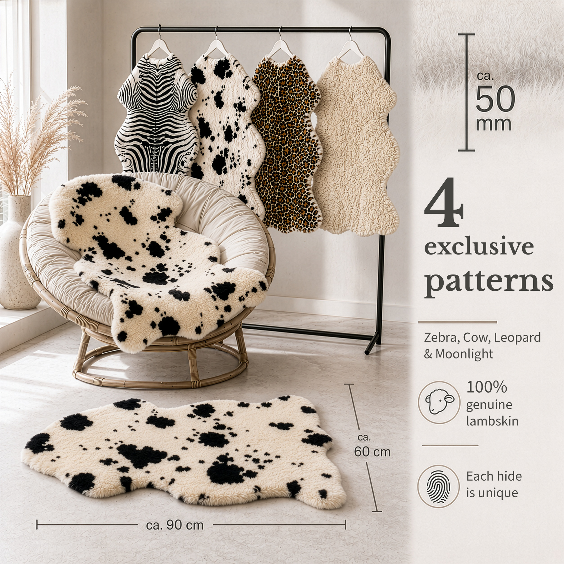 Design Sheepskin | Audrey | Genuine Lambskin Made from 100% Sheepskin Wool | Soft & Natural