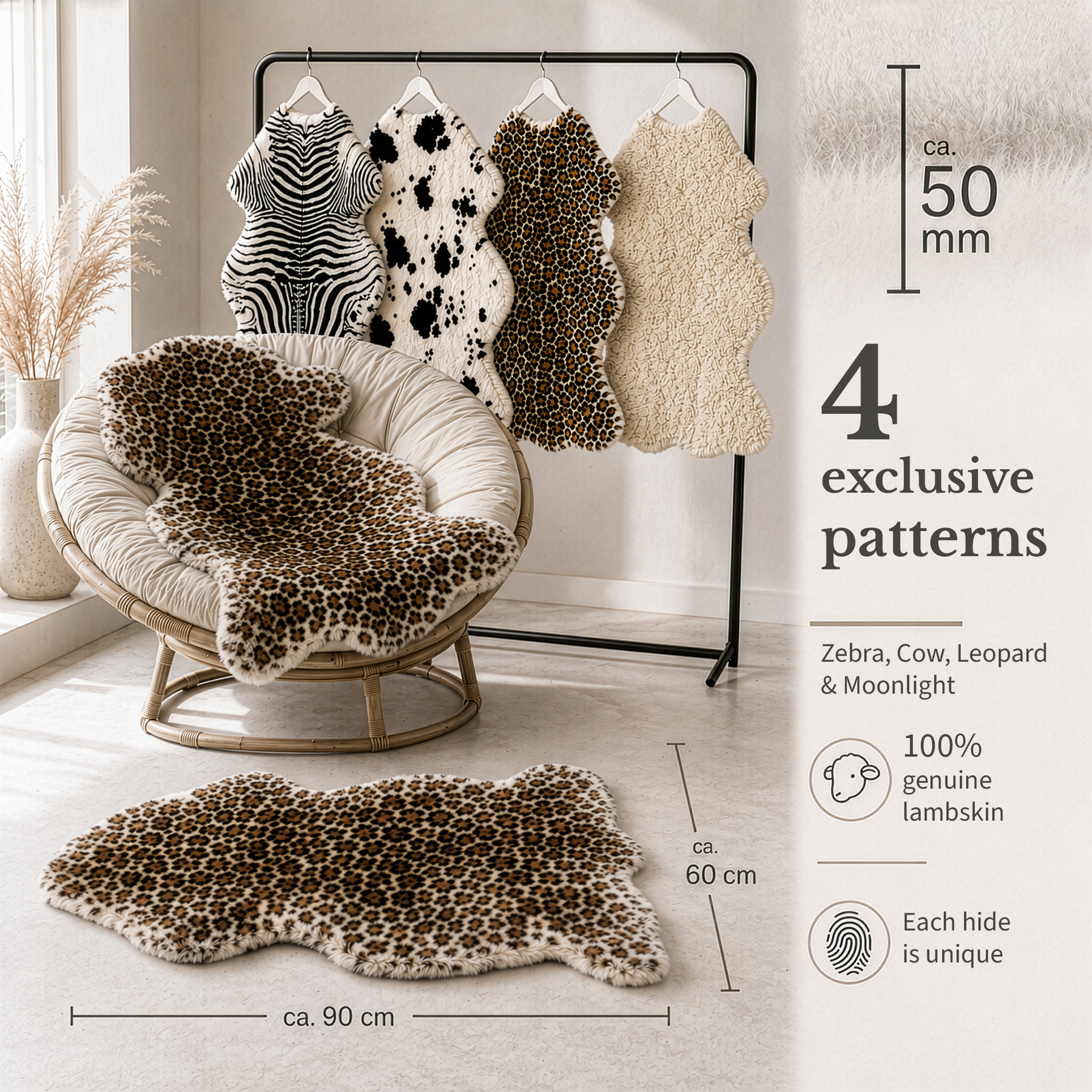 Design Sheepskin | Audrey | Genuine Lambskin Made from 100% Sheepskin Wool | Soft & Natural