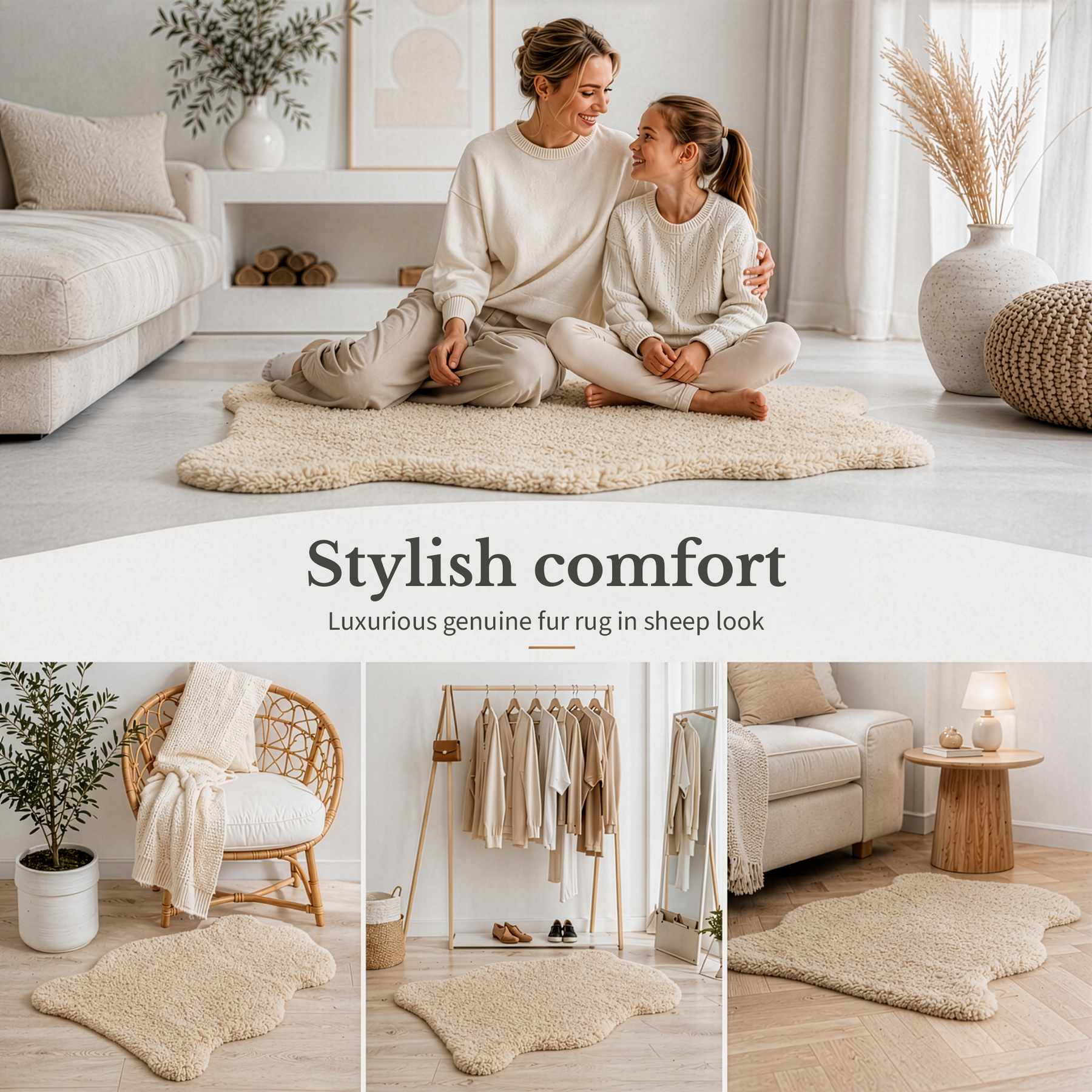 Design Sheepskin | Audrey | Genuine Lambskin Made from 100% Sheepskin Wool | Soft & Natural