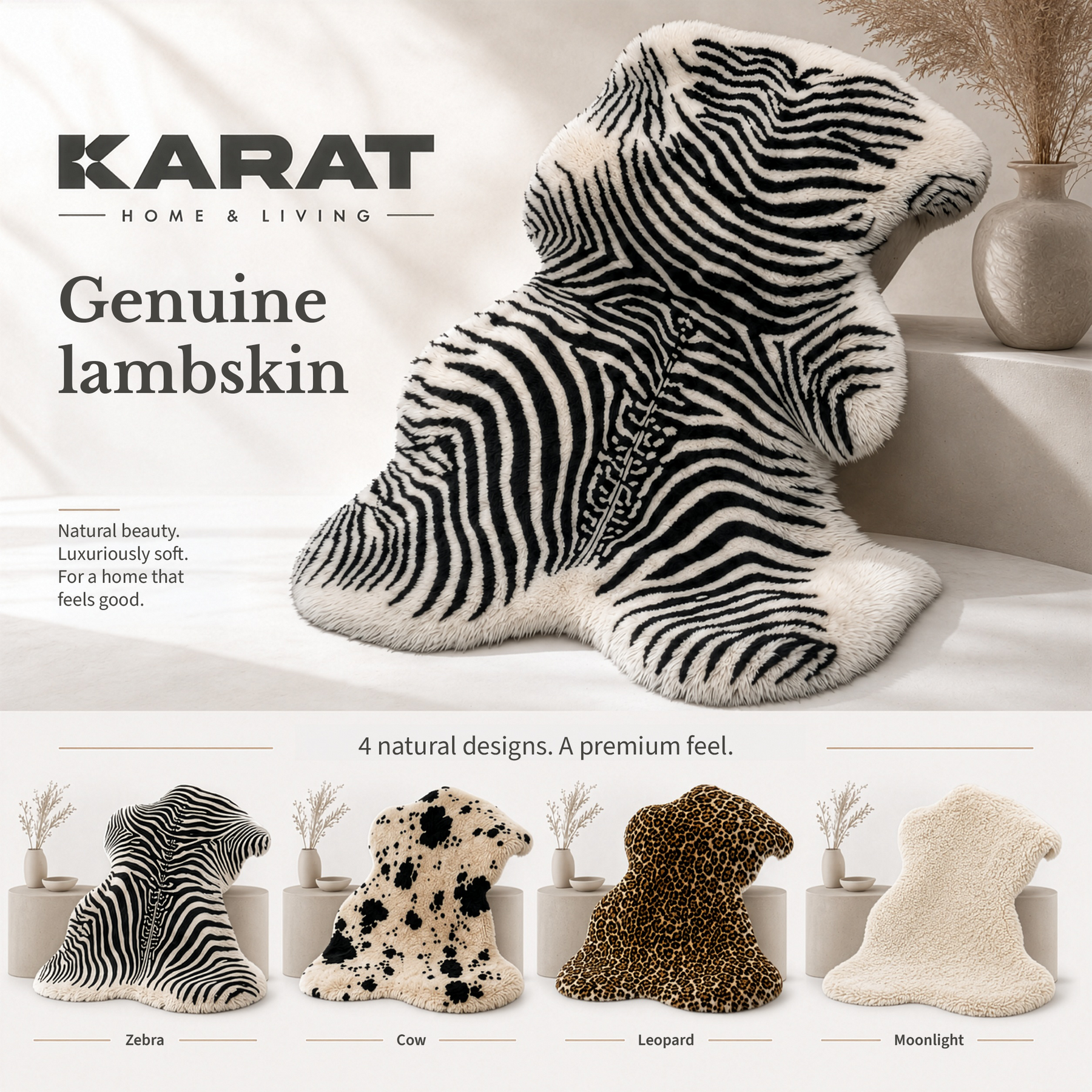 Design Sheepskin | Audrey | Genuine Lambskin Made from 100% Sheepskin Wool | Soft & Natural
