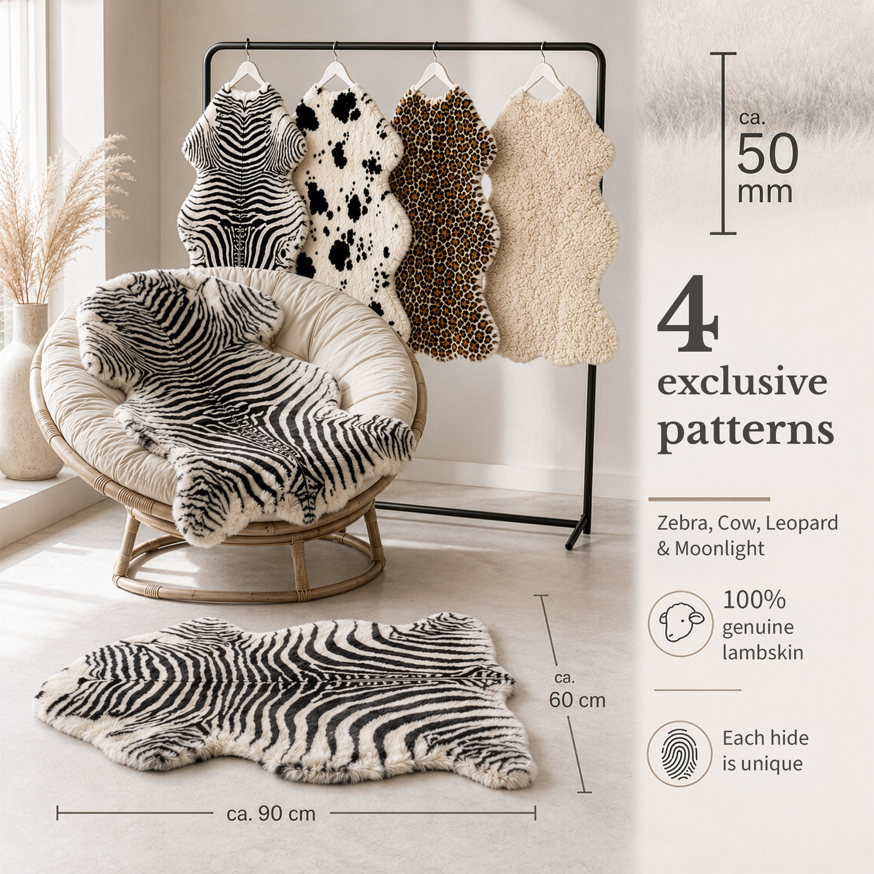 Design Sheepskin | Audrey | Genuine Lambskin Made from 100% Sheepskin Wool | Soft & Natural