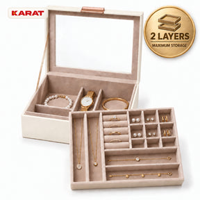 Blanche Jewellery Box | Jewellery Organiser with Glass Lid & Drawers | Cream White | 2–4 Tiers