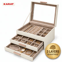 Blanche Jewellery Box | Jewellery Organiser with Glass Lid & Drawers | Cream White | 2–4 Tiers