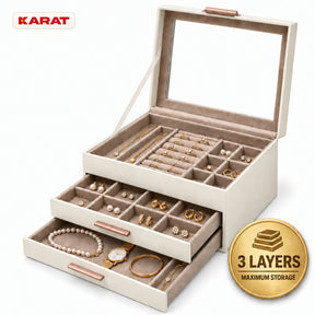 Blanche Jewellery Box | Jewellery Organiser with Glass Lid & Drawers | Cream White | 2–4 Tiers