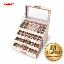 Blanche Jewellery Box | Jewellery Organiser with Glass Lid & Drawers | Cream White | 2–4 Tiers