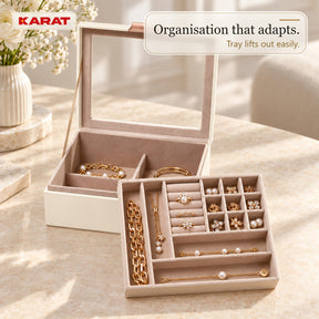 Blanche Jewellery Box | Jewellery Organiser with Glass Lid & Drawers | Cream White | 2–4 Tiers