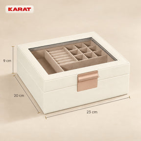 Blanche Jewellery Box | Jewellery Organiser with Glass Lid & Drawers | Cream White | 2–4 Tiers