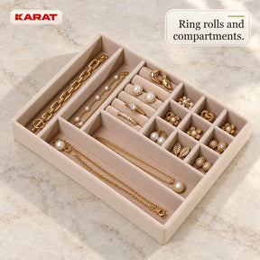 Blanche Jewellery Box | Jewellery Organiser with Glass Lid & Drawers | Cream White | 2–4 Tiers