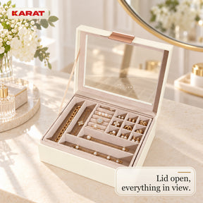 Blanche Jewellery Box | Jewellery Organiser with Glass Lid & Drawers | Cream White | 2–4 Tiers