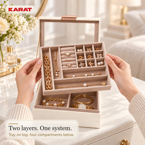 Blanche Jewellery Box | Jewellery Organiser with Glass Lid & Drawers | Cream White | 2–4 Tiers