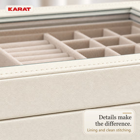 Blanche Jewellery Box | Jewellery Organiser with Glass Lid & Drawers | Cream White | 2–4 Tiers