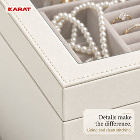 Blanche Jewellery Box | Jewellery Organiser with Glass Lid & Drawers | Cream White | 2–4 Tiers