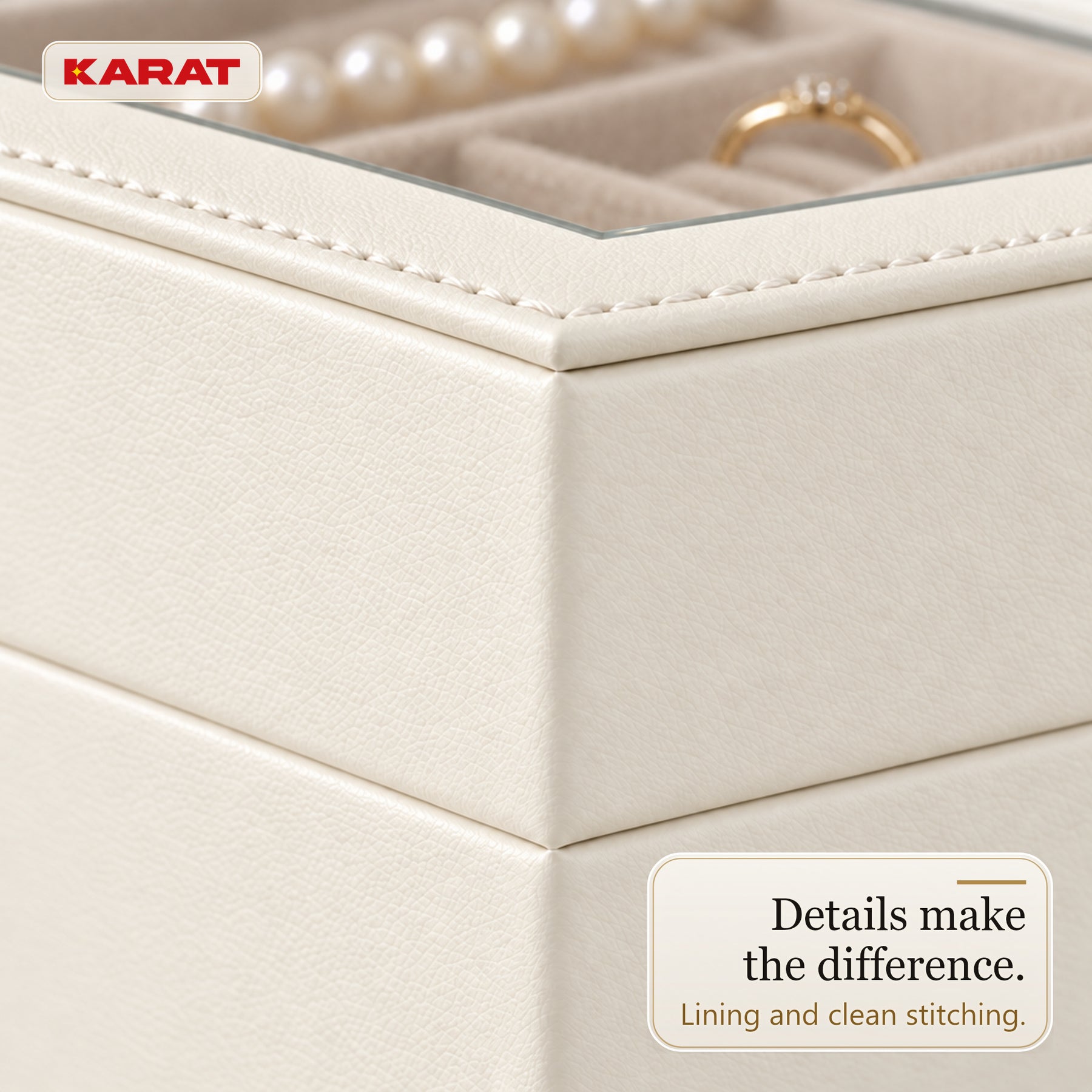 Blanche Jewellery Box | Jewellery Organiser with Glass Lid & Drawers | Cream White | 2–4 Tiers