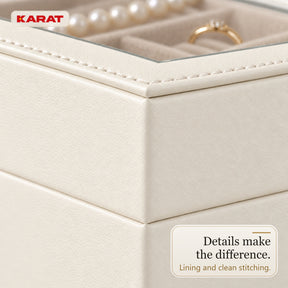 Blanche Jewellery Box | Jewellery Organiser with Glass Lid & Drawers | Cream White | 2–4 Tiers