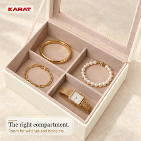 Blanche Jewellery Box | Jewellery Organiser with Glass Lid & Drawers | Cream White | 2–4 Tiers