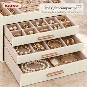 Blanche Jewellery Box | Jewellery Organiser with Glass Lid & Drawers | Cream White | 2–4 Tiers