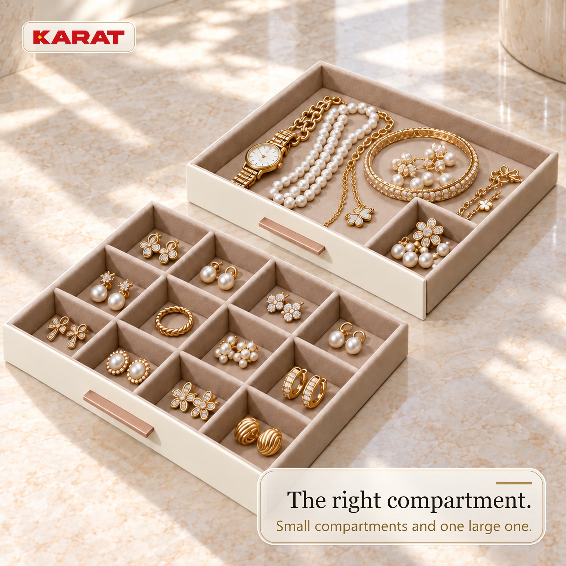 Blanche Jewellery Box | Jewellery Organiser with Glass Lid & Drawers | Cream White | 2–4 Tiers