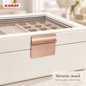 Blanche Jewellery Box | Jewellery Organiser with Glass Lid & Drawers | Cream White | 2–4 Tiers