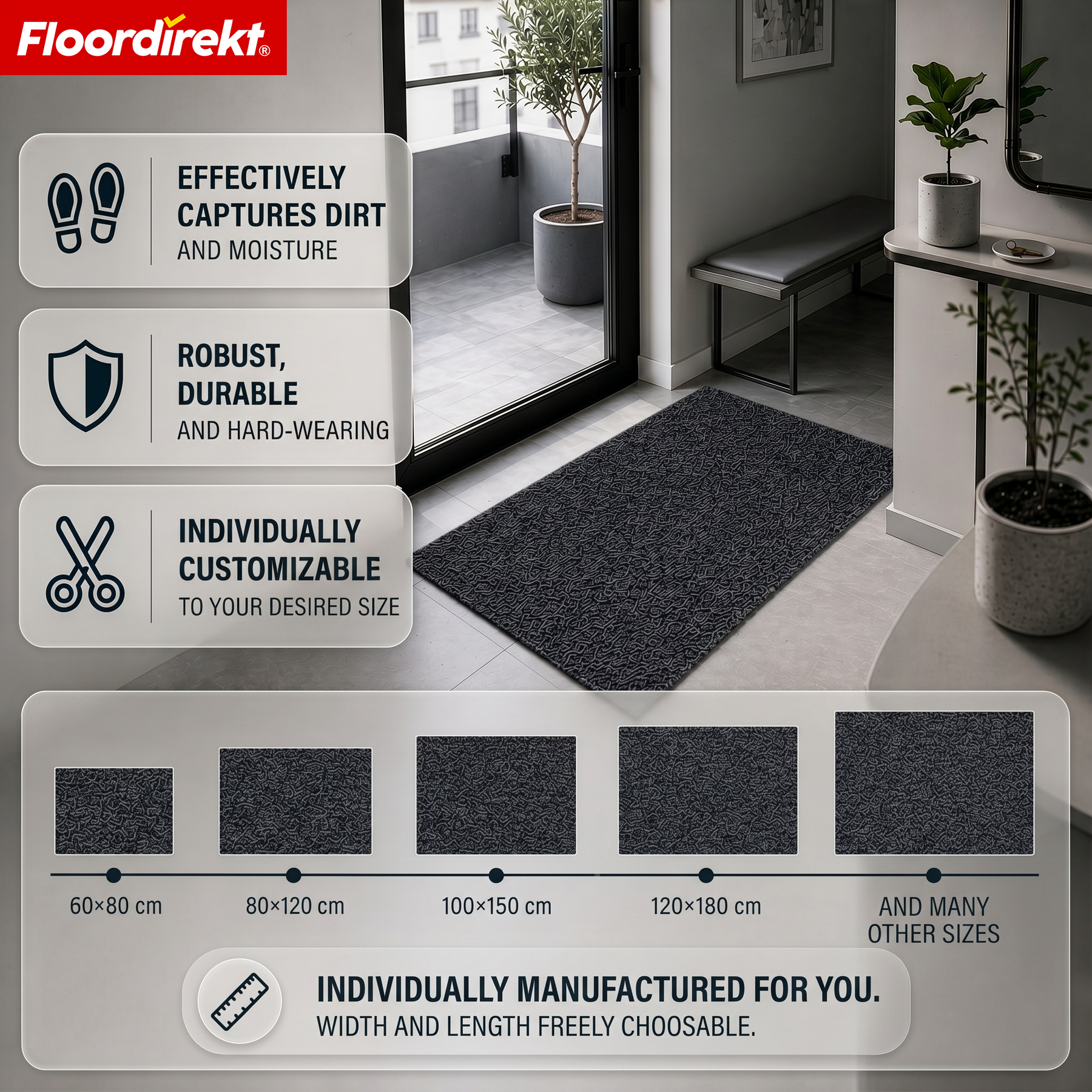 Entrance Mat | Hong Kong Pro | Dirt Trapper Mat with TPE Backing, Durable & Non-Slip