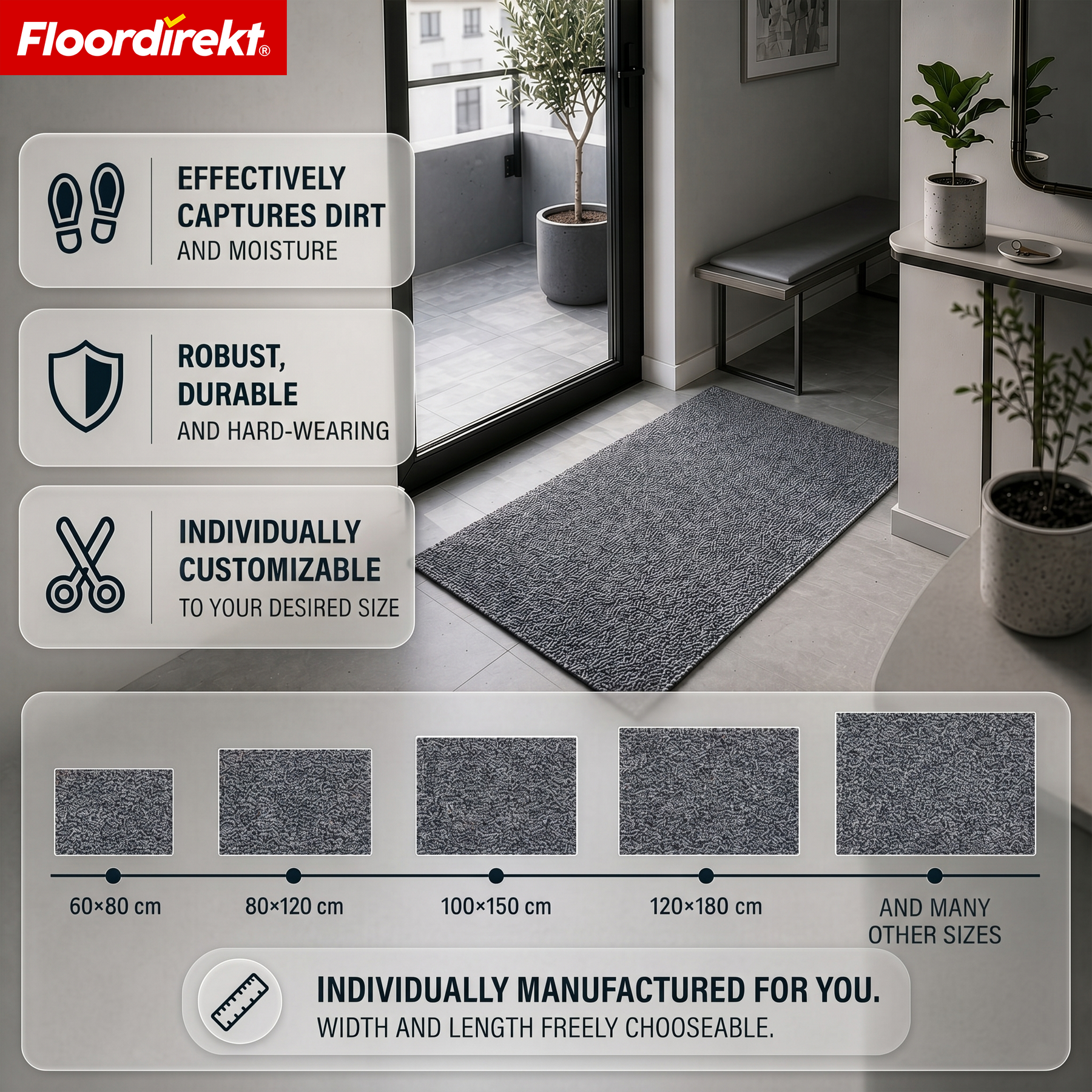 Entrance Mat | Hong Kong Pro | Dirt Trapper Mat with TPE Backing, Durable & Non-Slip
