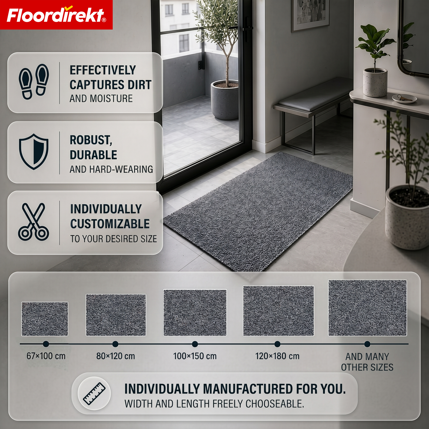 Entrance Mat | Hong Kong Pro | Dirt Trapper Mat with TPE Backing, Durable & Non-Slip