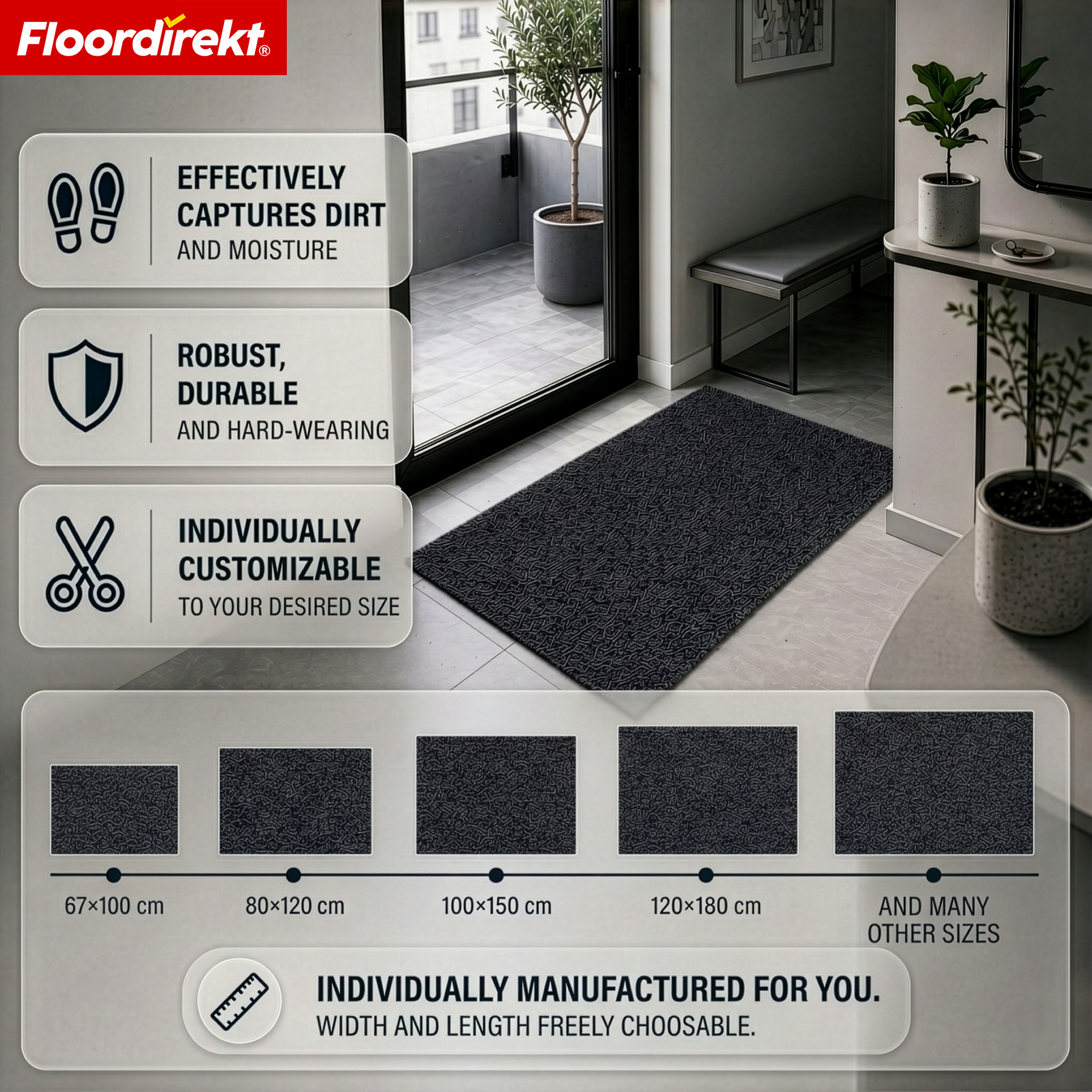Entrance Mat | Hong Kong Pro | Dirt Trapper Mat with TPE Backing, Durable & Non-Slip