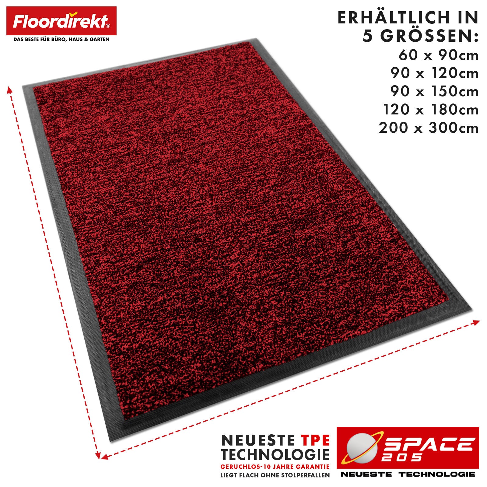 Dirt-trapping mat | Space 205 | Non-slip doormat with innovative TPE technology in the edging and backing | Ideal for entrances, hallways and front doors | Available in various colours and sizes