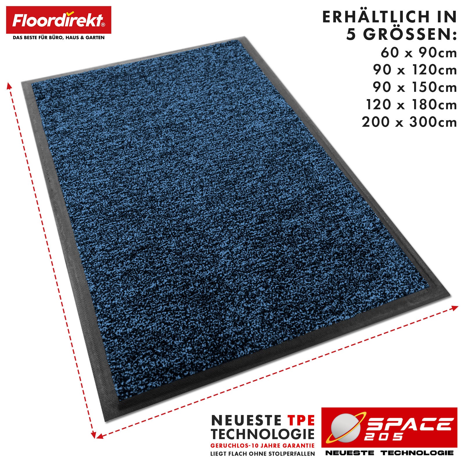 Dirt-trapping mat | Space 205 | Non-slip doormat with innovative TPE technology in the edging and backing | Ideal for entrances, hallways and front doors | Available in various colours and sizes