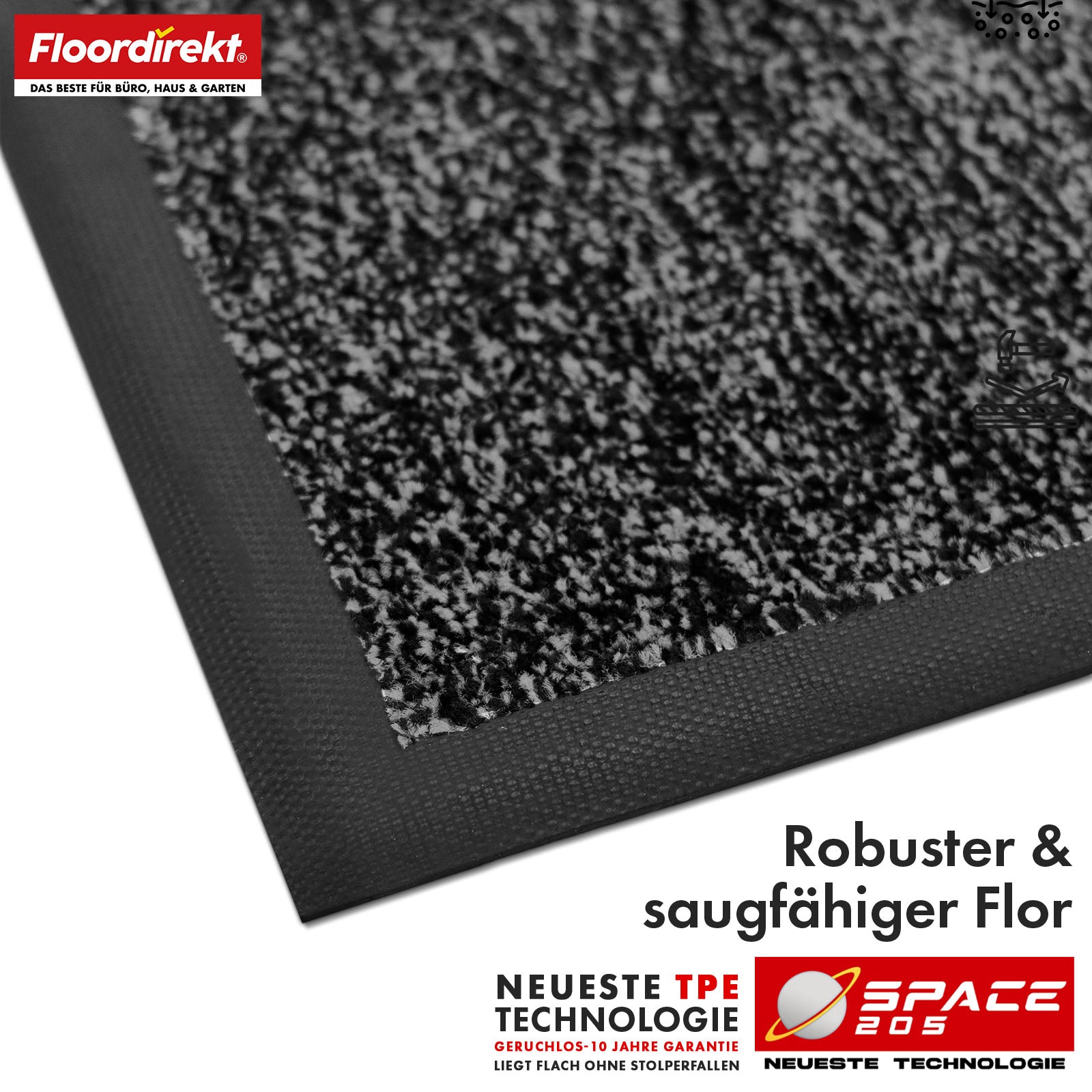 Dirt-trapping mat | Space 205 | Non-slip doormat with innovative TPE technology in the edging and backing | Ideal for entrances, hallways and front doors | Available in various colours and sizes