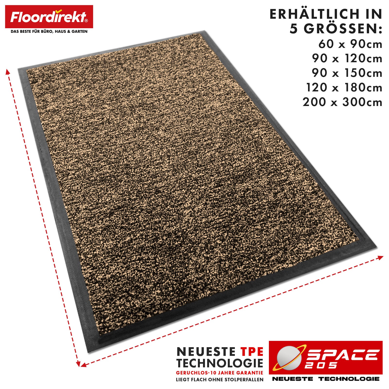 Dirt-trapping mat | Space 205 | Non-slip doormat with innovative TPE technology in the edging and backing | Ideal for entrances, hallways and front doors | Available in various colours and sizes