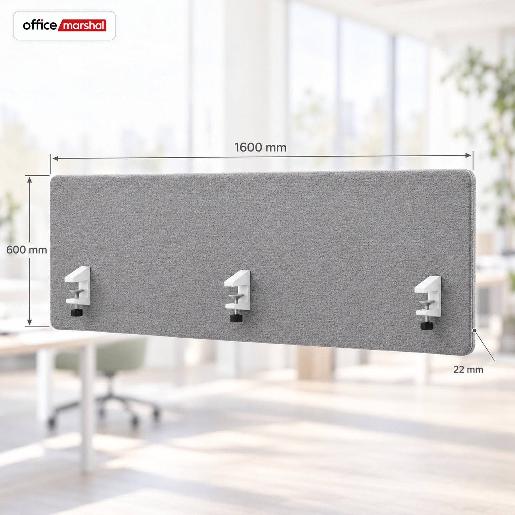 Acoustic Desk Divider | Silent Desk | Desk Privacy Screen with Polyester Fabric & Clamp Mounting | 160 × 60 cm | 3 Colours