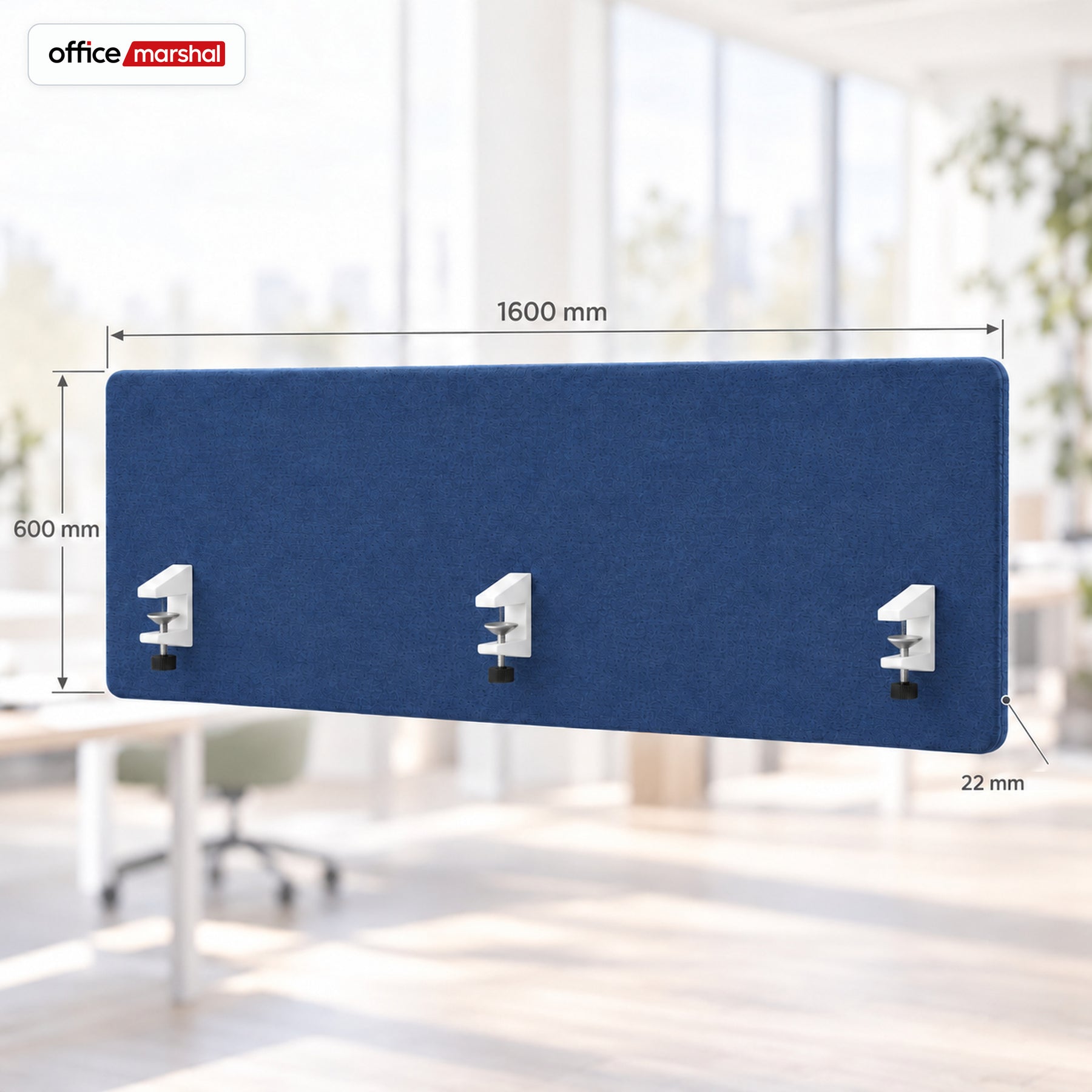 Acoustic Desk Divider | Silent Desk | Desk Privacy Screen with Polyester Fabric & Clamp Mounting | 160 × 60 cm | 3 Colours