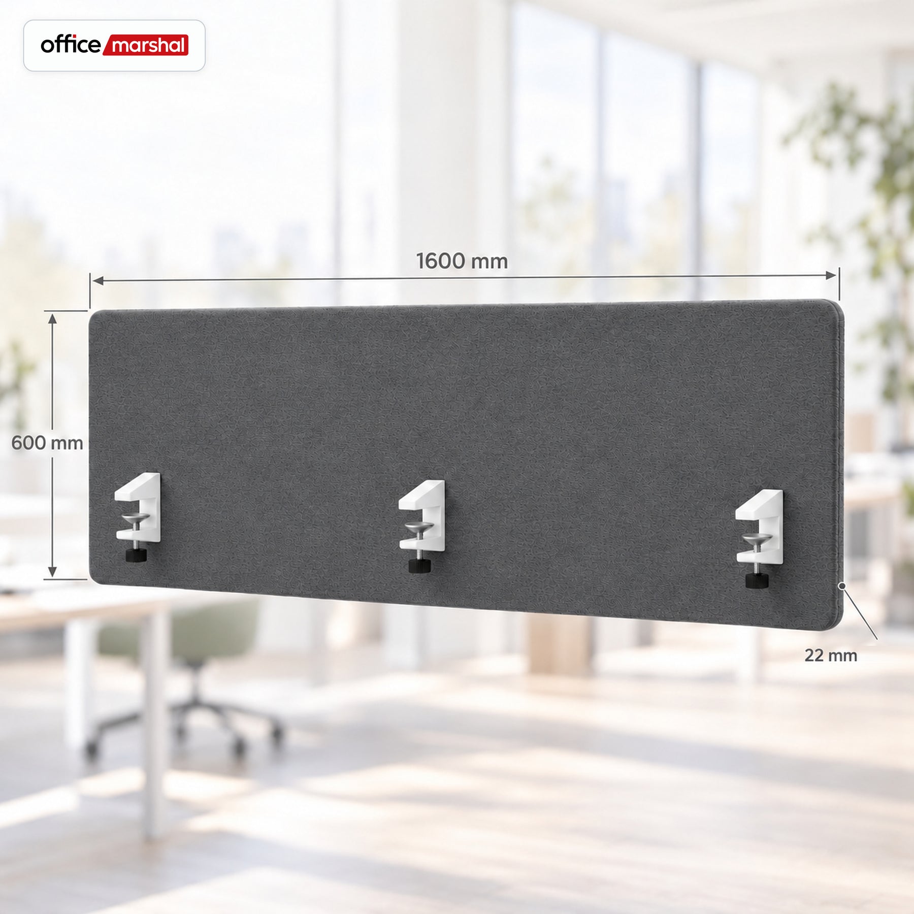 Acoustic Desk Divider | Silent Desk | Desk Privacy Screen with Polyester Fabric & Clamp Mounting | 160 × 60 cm | 3 Colours