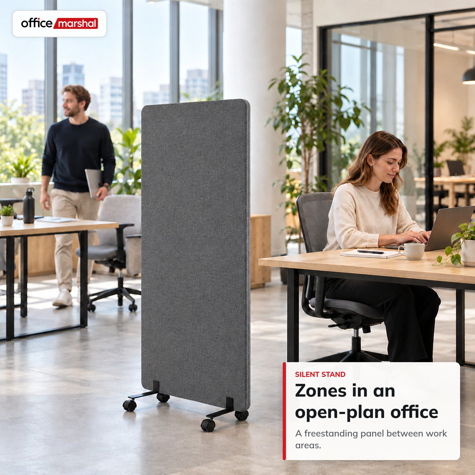 Acoustic Room Divider on Wheels | Silent Stand | Mobile Polyester Office Partition | 3 Sizes