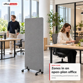 Acoustic Room Divider on Wheels | Silent Stand | Mobile Polyester Office Partition | 3 Sizes