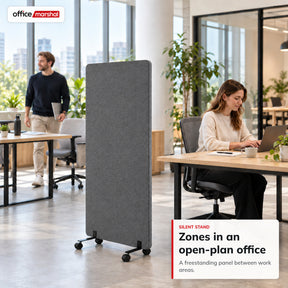 Acoustic Room Divider on Wheels | Silent Stand | Mobile Polyester Office Partition | 3 Sizes