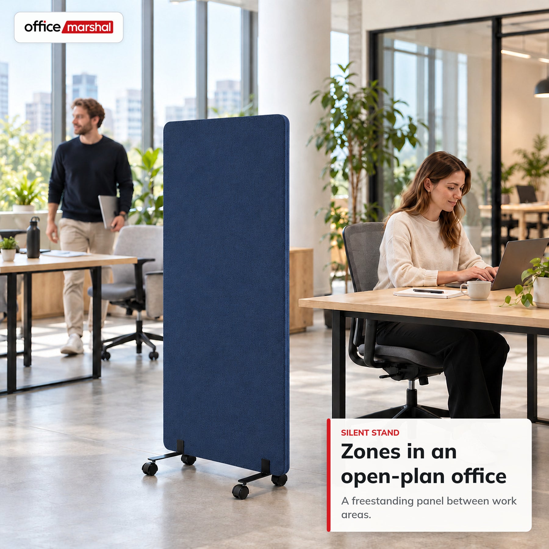 Acoustic Room Divider on Wheels | Silent Stand | Mobile Polyester Office Partition | 3 Sizes
